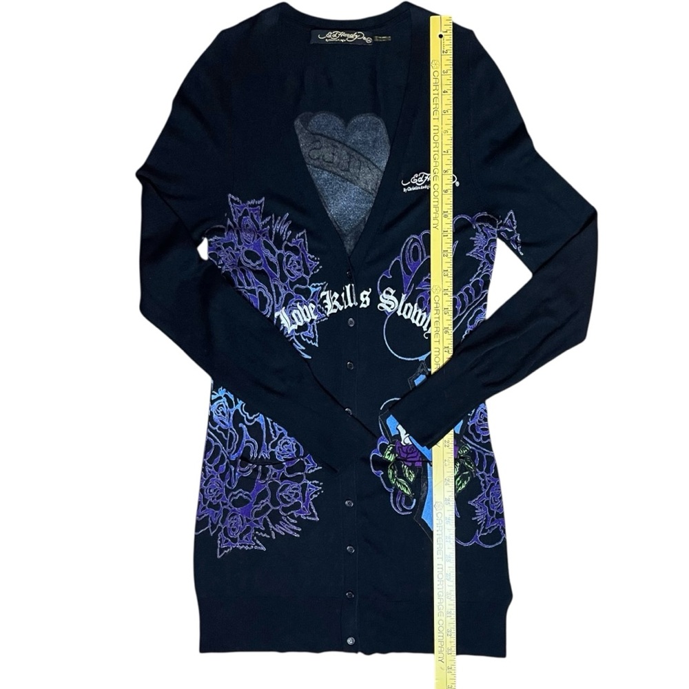Ed Hardy Long Cardigan Cover Up Love Kills Slowly Medium Vintage Y2K Streetwear - Picture 16 of 16